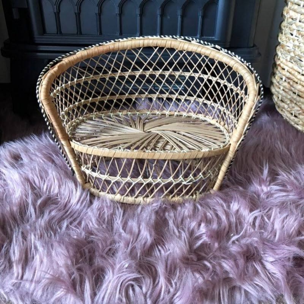 Vintage wicker peacock plant stand couch